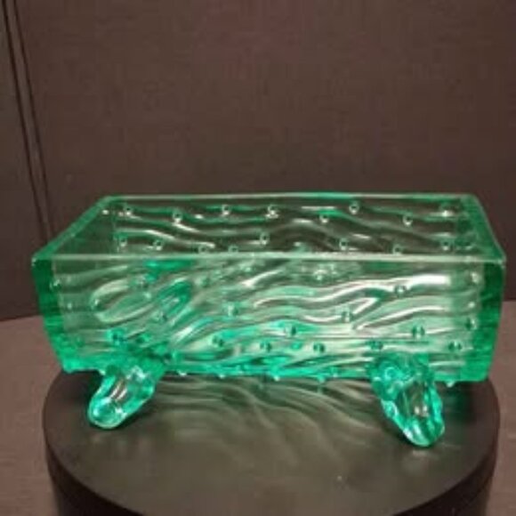 Vintage Green Vaseline Uranium Glass Trough log dish - Picture 1 of 8